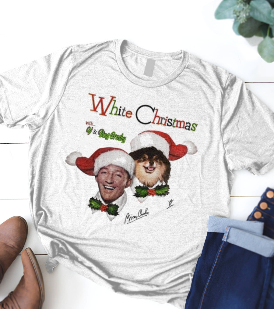 White Christmas With V And Bing Crosby Santa Hats And Holly T-Shirt