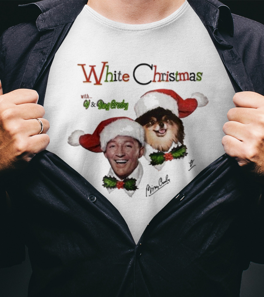 White Christmas With V And Bing Crosby Santa Hats And Holly T-Shirt