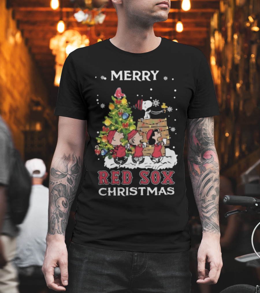 Merry Red Sox Christmas Snoopy And Friends T-Shirt