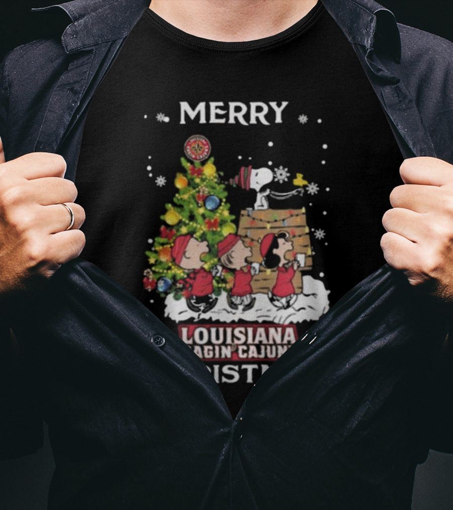 Louisiana Ragin’ Cajuns Snoopy And Friends Merry Christmas T-Shirt