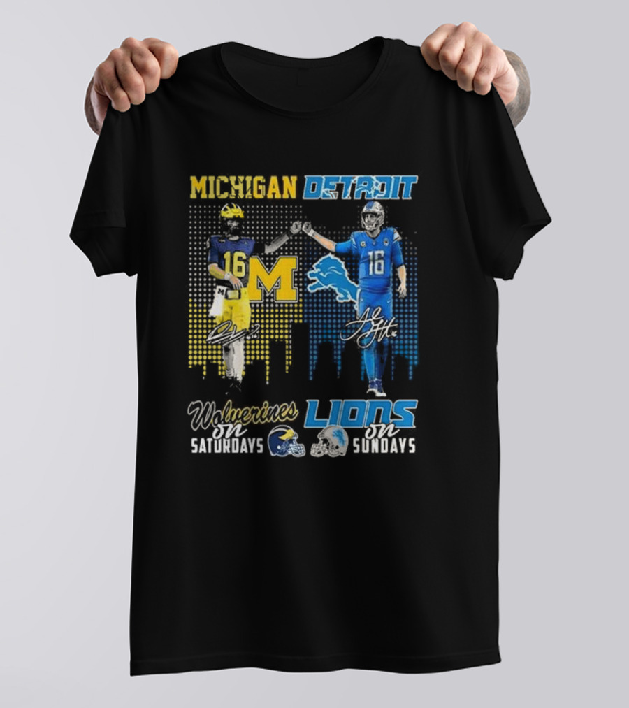 Michigan Detroit Wolverines On Saturdays Lions On Sundays T-Shirt