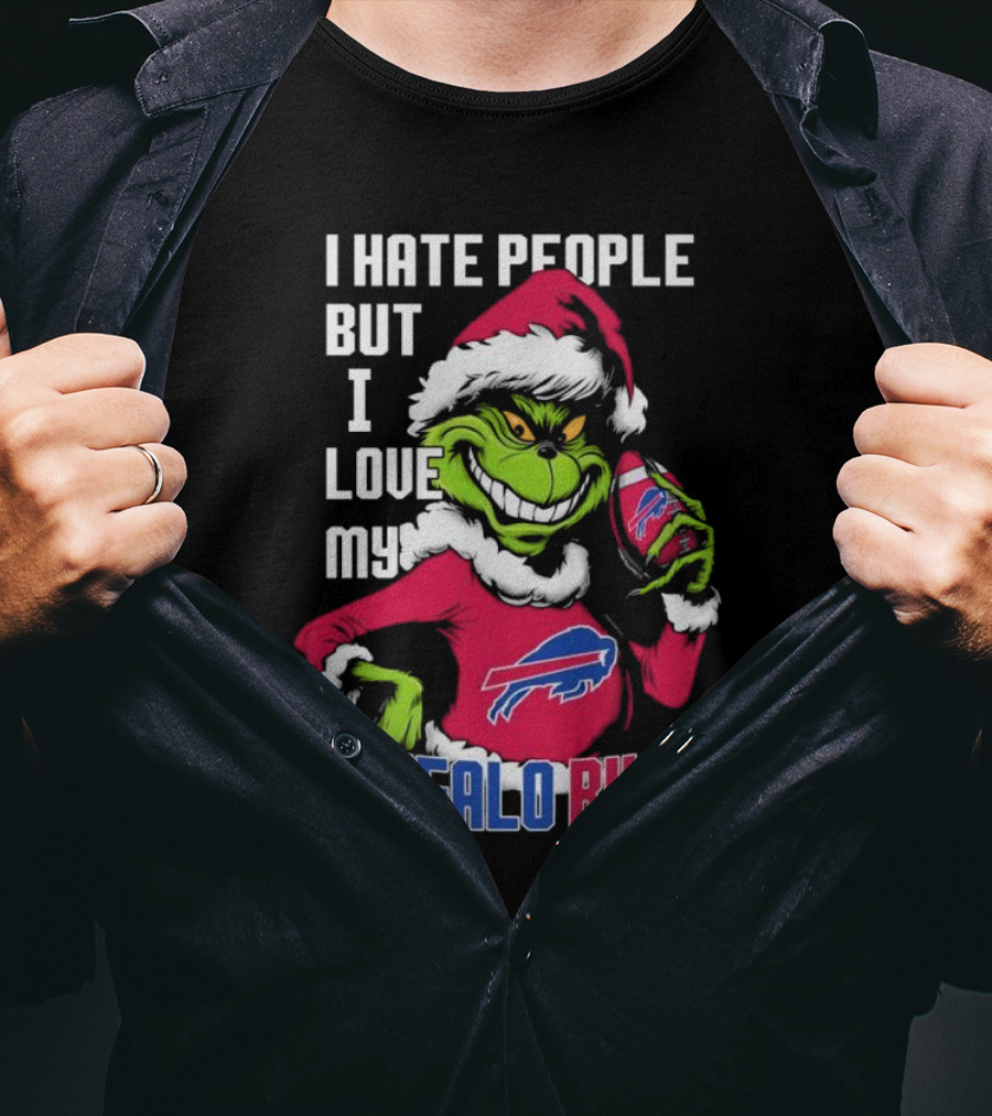 I Hate People But I Love My Buffalo Bills Santa Grinch T-Shirt