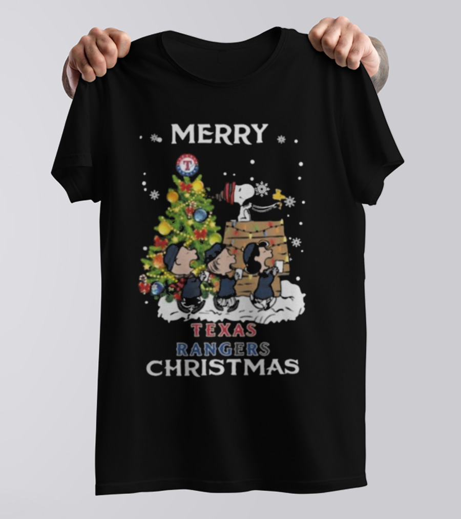 Merry Texas Rangers Snoopy And Friends Christmas T-Shirt