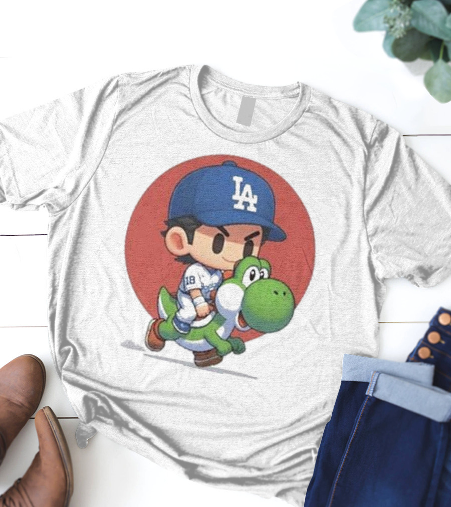 Doyers LA Riding Yoshi Yoshinobu Yamamoto Baseball Character T-Shirt
