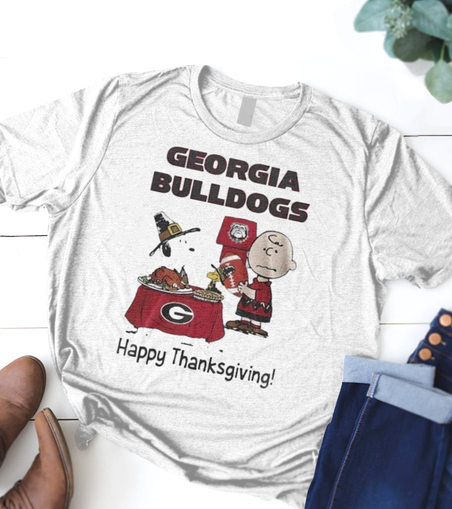 Georgia Bulldogs Peanuts Thanksgiving Celebrations Charlie Brown Football T-Shirt