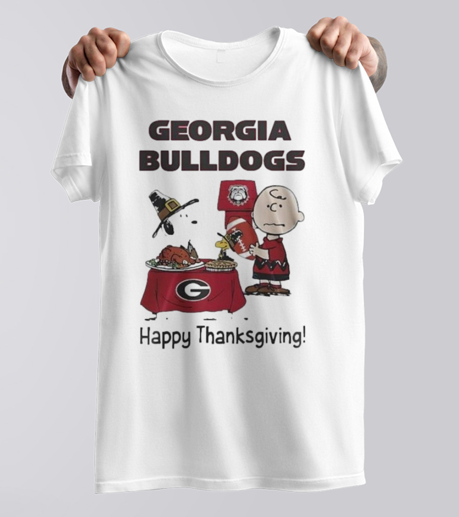 Georgia Bulldogs Peanuts Thanksgiving Celebrations Charlie Brown Football T-Shirt