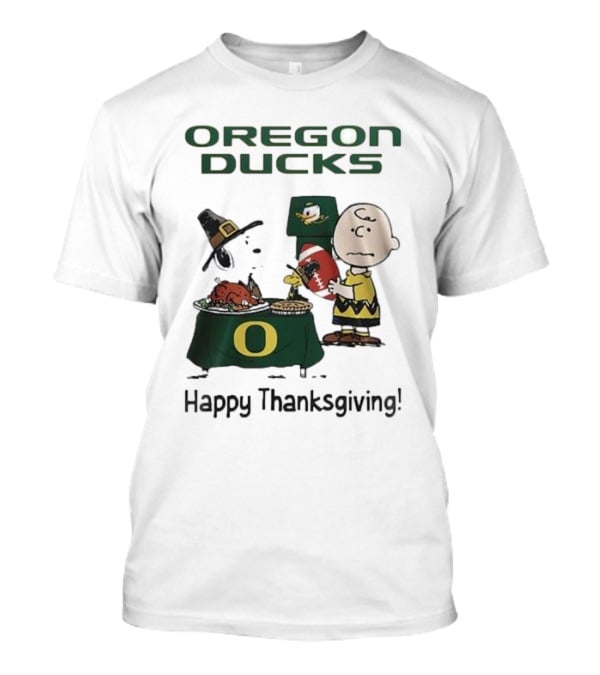 Oregon Ducks Peanuts Happy Thanksgiving Football T-Shirt
