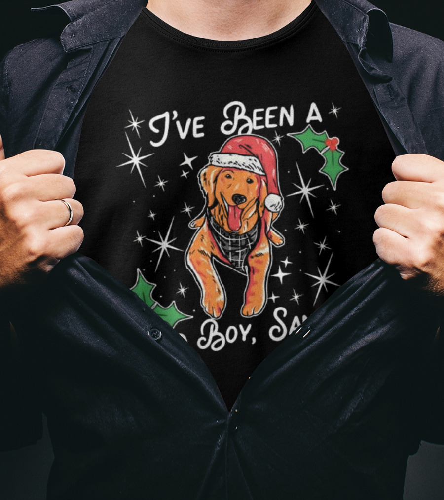 I’ve Been A Good Boy Santa Christmas Dog With Santa Hat And Holly T-Shirt