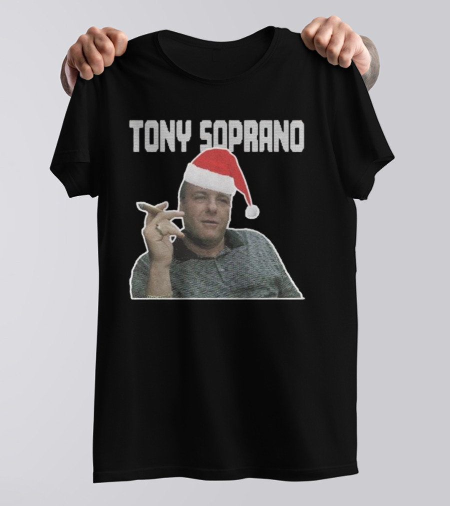 Tony Soprano Merry Fuhgeddaboudit Christmas Santa Hat T-Shirt