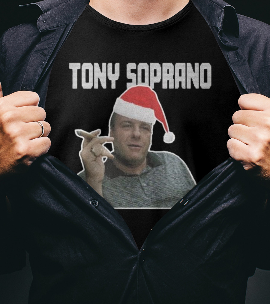 Tony Soprano Merry Fuhgeddaboudit Christmas Santa Hat T-Shirt