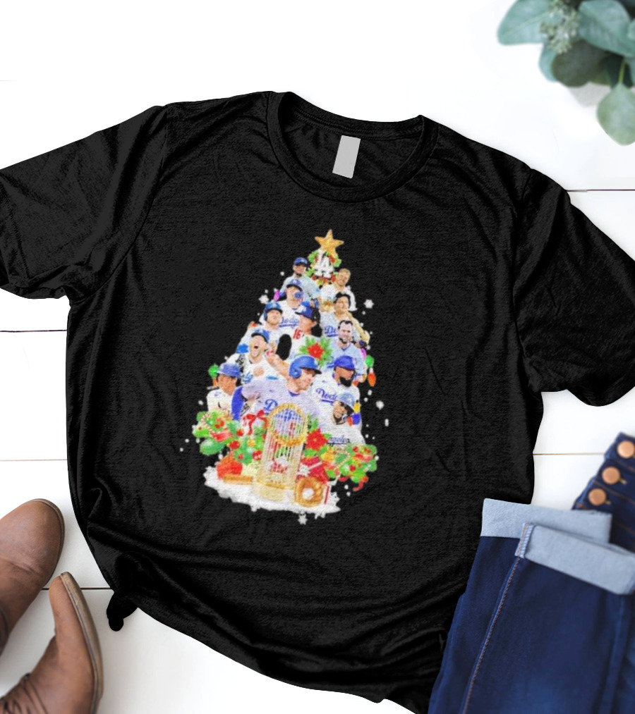 Los Angeles Dodgers Players Christmas Tree Trophy T-Shirt