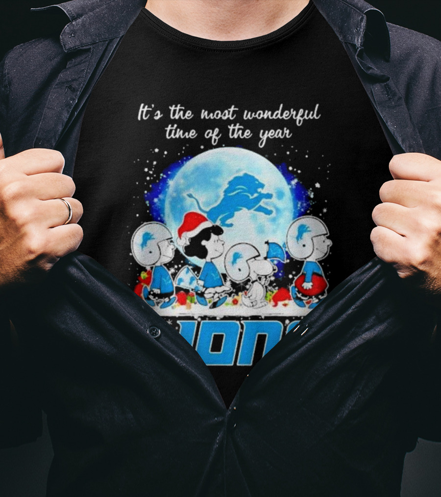 Peanuts Detroit Lions Christmas It’s The Most Wonderful Time Of The Year T-Shirt