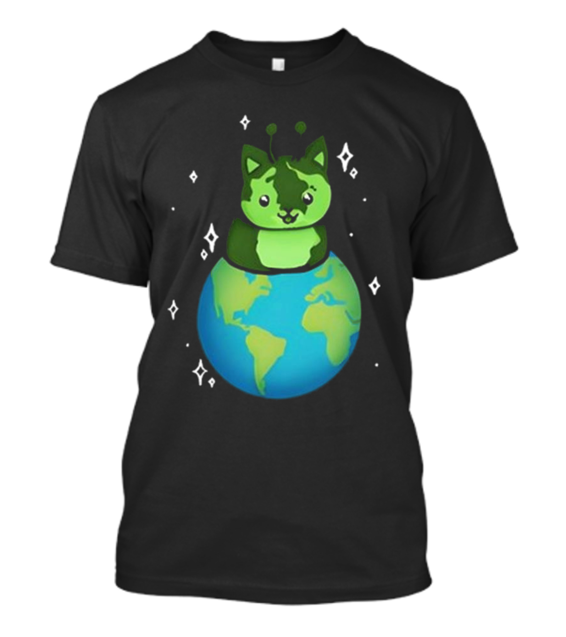 Cult Of Biscuit Alien Biscuit Cat Globe Stars T-Shirt
