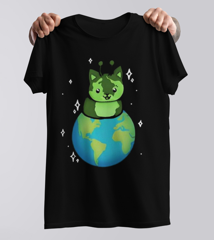 Cult Of Biscuit Alien Biscuit Cat Globe Stars T-Shirt