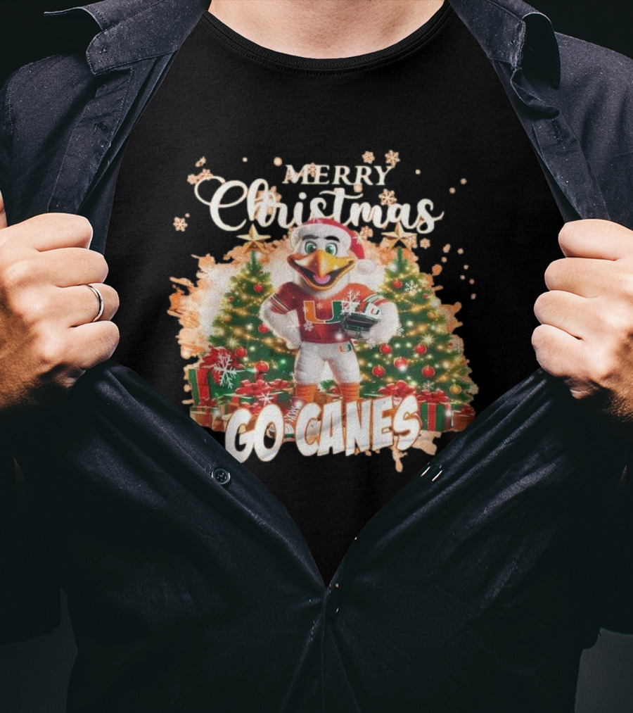Merry Christmas Miami Hurricanes Go Canes Holiday Cheer T-Shirt