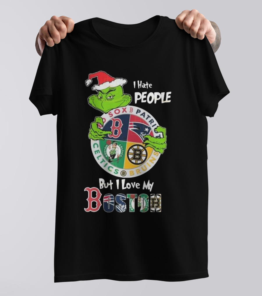 I Hate People But I Love My Sox Patriots Celtics Bruins Boston Christmas T-Shirt