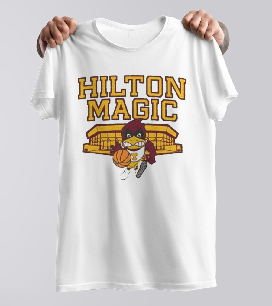 Iowa State Hilton Magic Cyclones Basketball Mascot With Hilton Coliseum T-Shirt