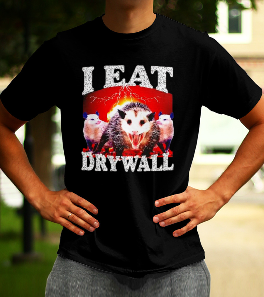 I Eat Drywall Opossum Trio Lightning Background T-Shirt