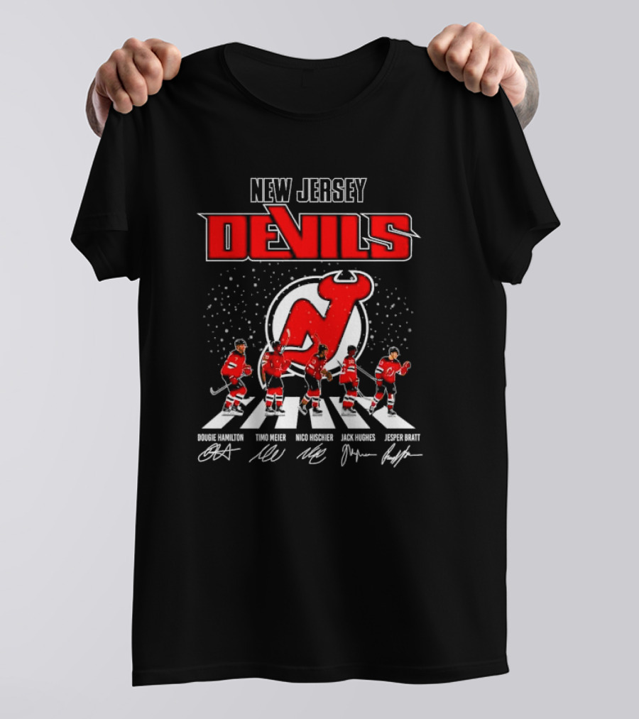 New Jersey Devils Dougie Hamilton Timo Meier Nico Hischier Jack Hughes Jesper Bratt Signatures Christmas T-Shirt