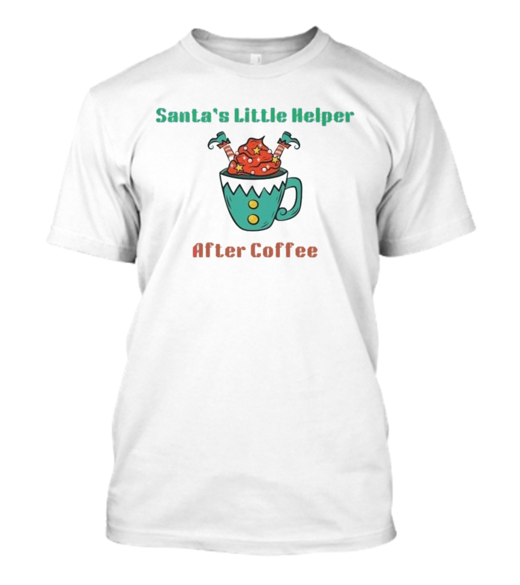 Santa's Little Helper After Coffee Christmas Mug With Candy Canes And Stars T-Shirt