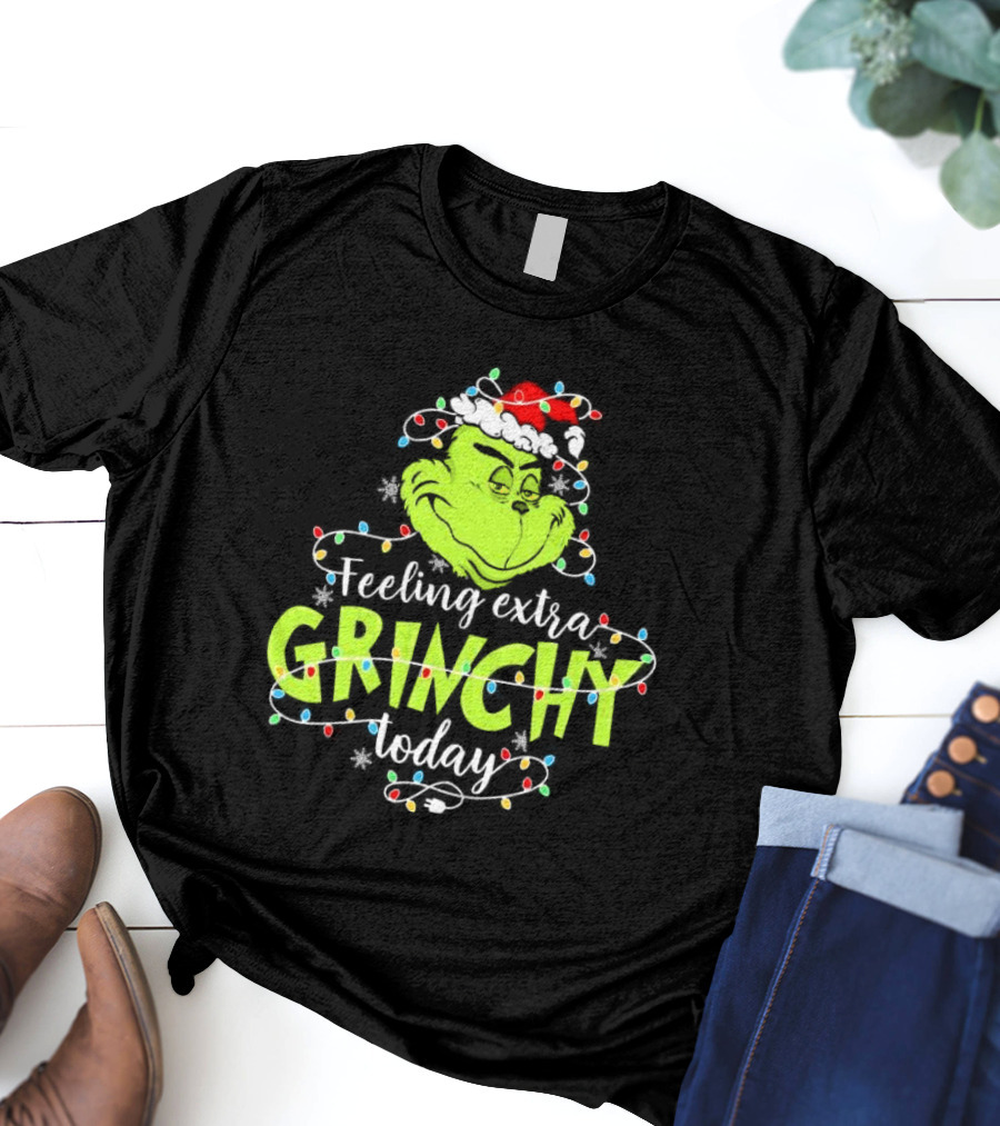Feeling Extra Grinchy Today Santa Grinch With Christmas Lights T-Shirt