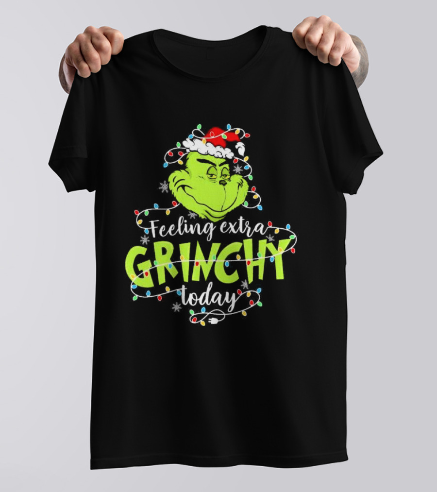 Feeling Extra Grinchy Today Santa Grinch With Christmas Lights T-Shirt