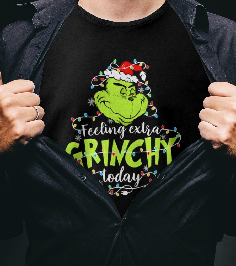 Feeling Extra Grinchy Today Santa Grinch With Christmas Lights T-Shirt