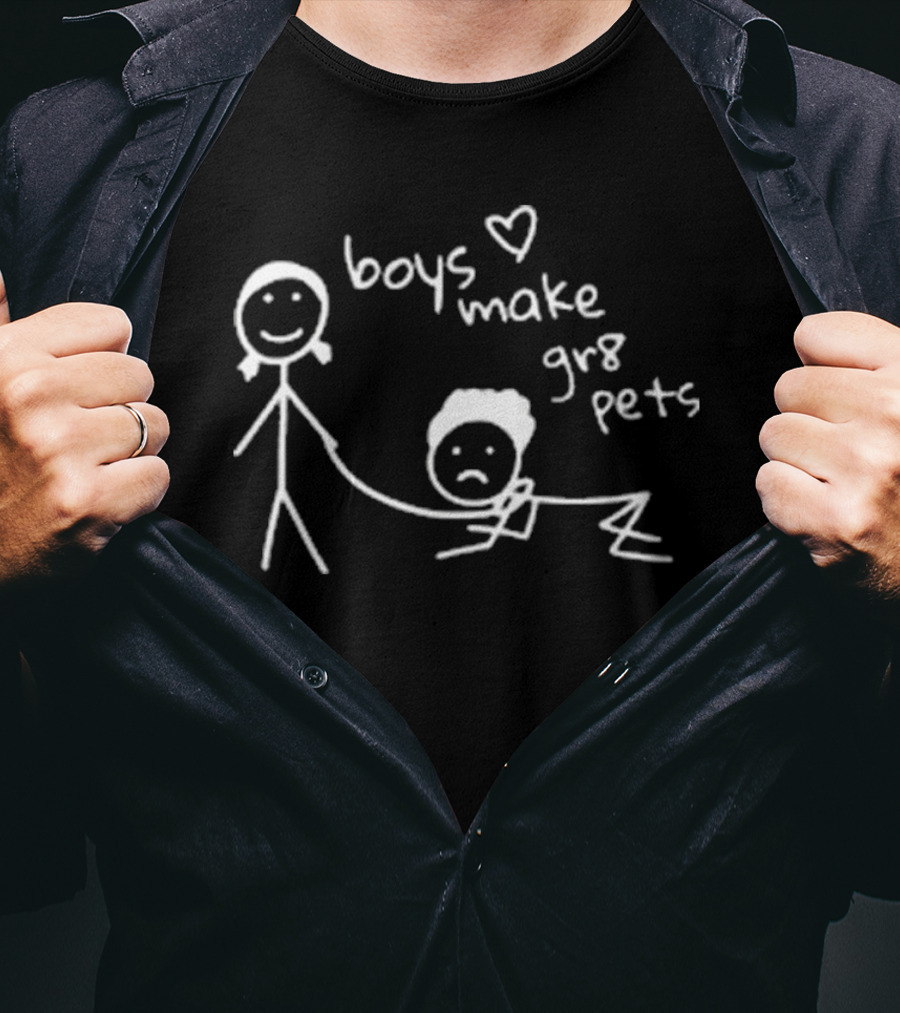 Boys Make Gr8 Pets Stick Figure Drawing With Heart T-Shirt