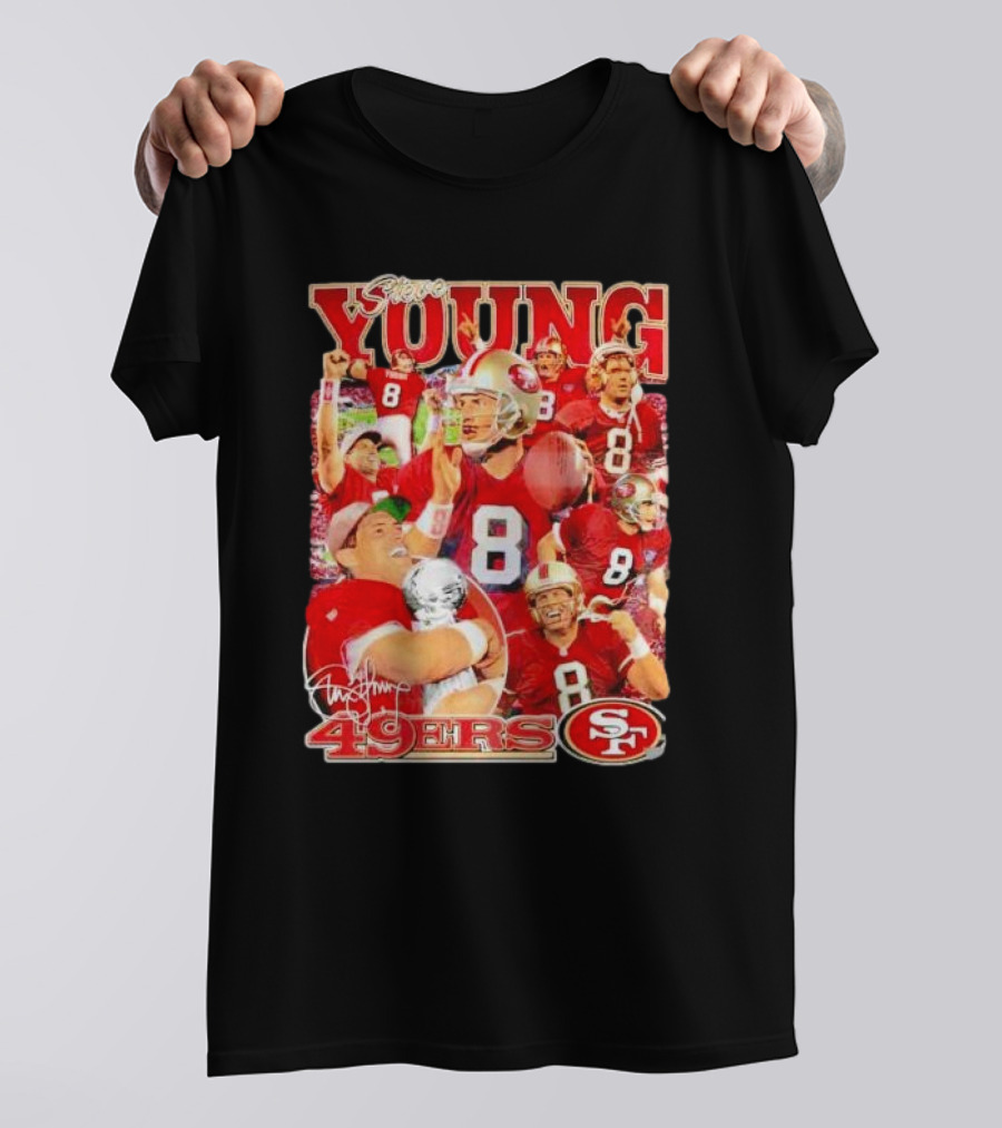 Steve Young 49ers Number 8 Vintage Signature Collage SF T-Shirt