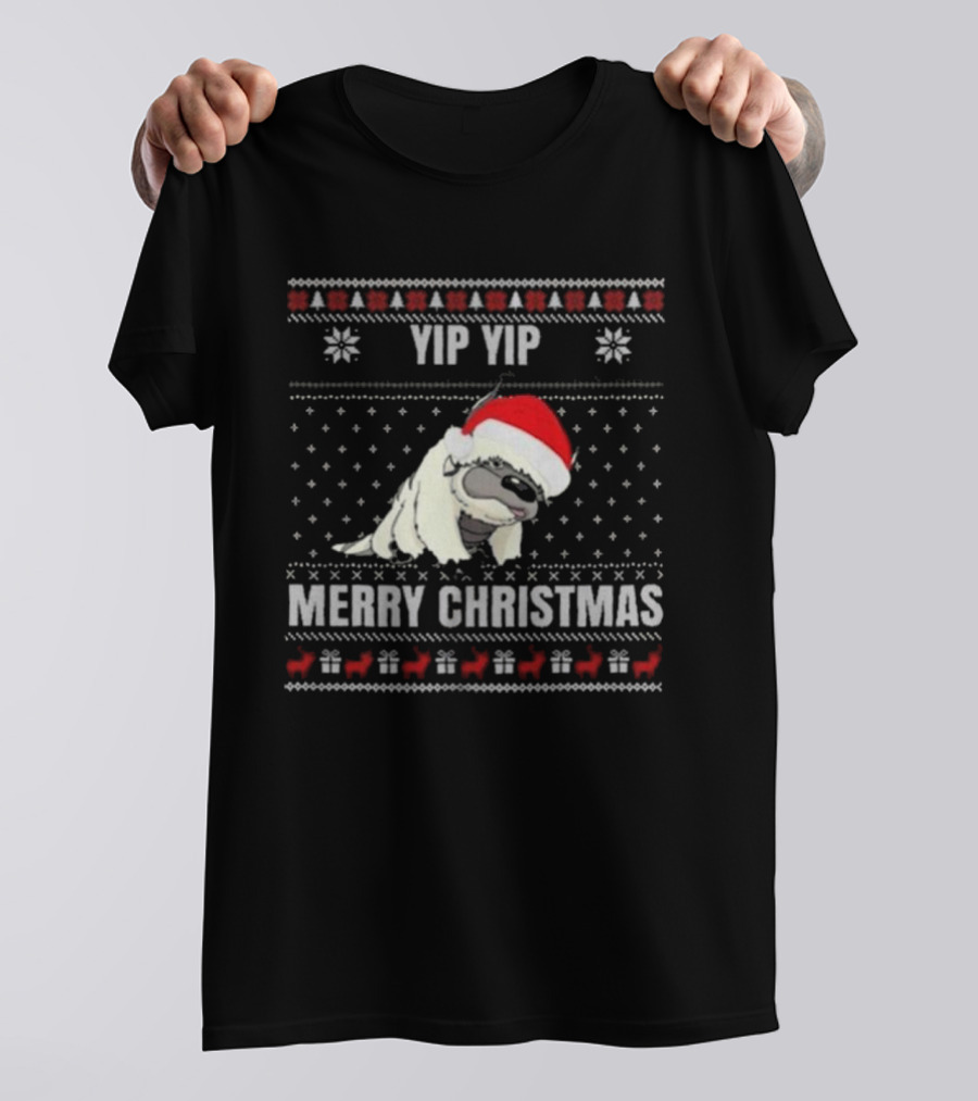 Yip Yip Merry Christmas Santa Hat Christmas Sweater Reindeer Snowflakes T-Shirt