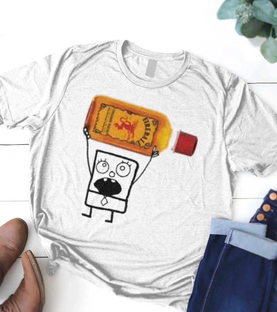Doodlebob Fireball Whiskey Character Holding Iconic Liquor Bottle T-Shirt