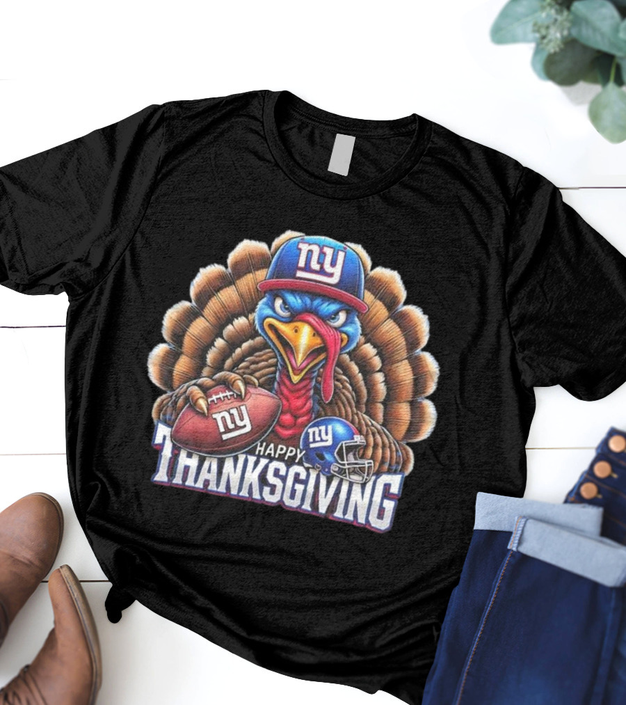 New York Giants Happy Thanksgiving Football Turkey T-Shirt
