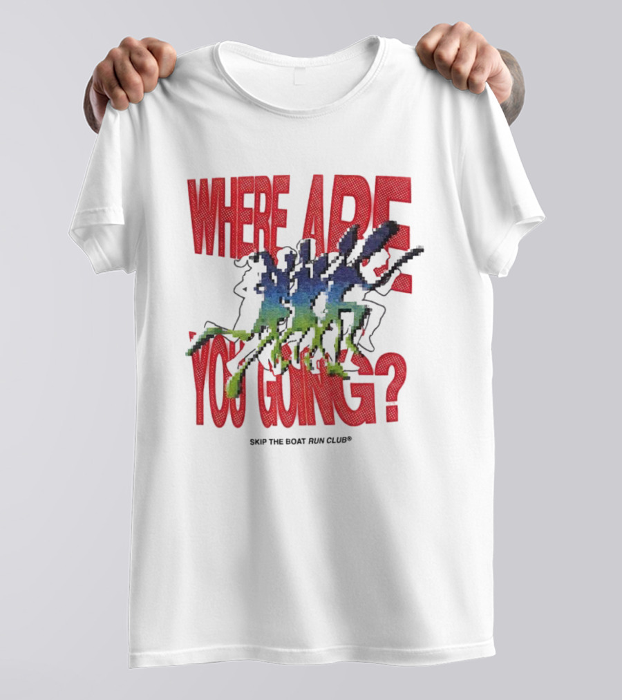 Skip The Boat Run Club Where Are You Going Pixelated Runners T-Shirt