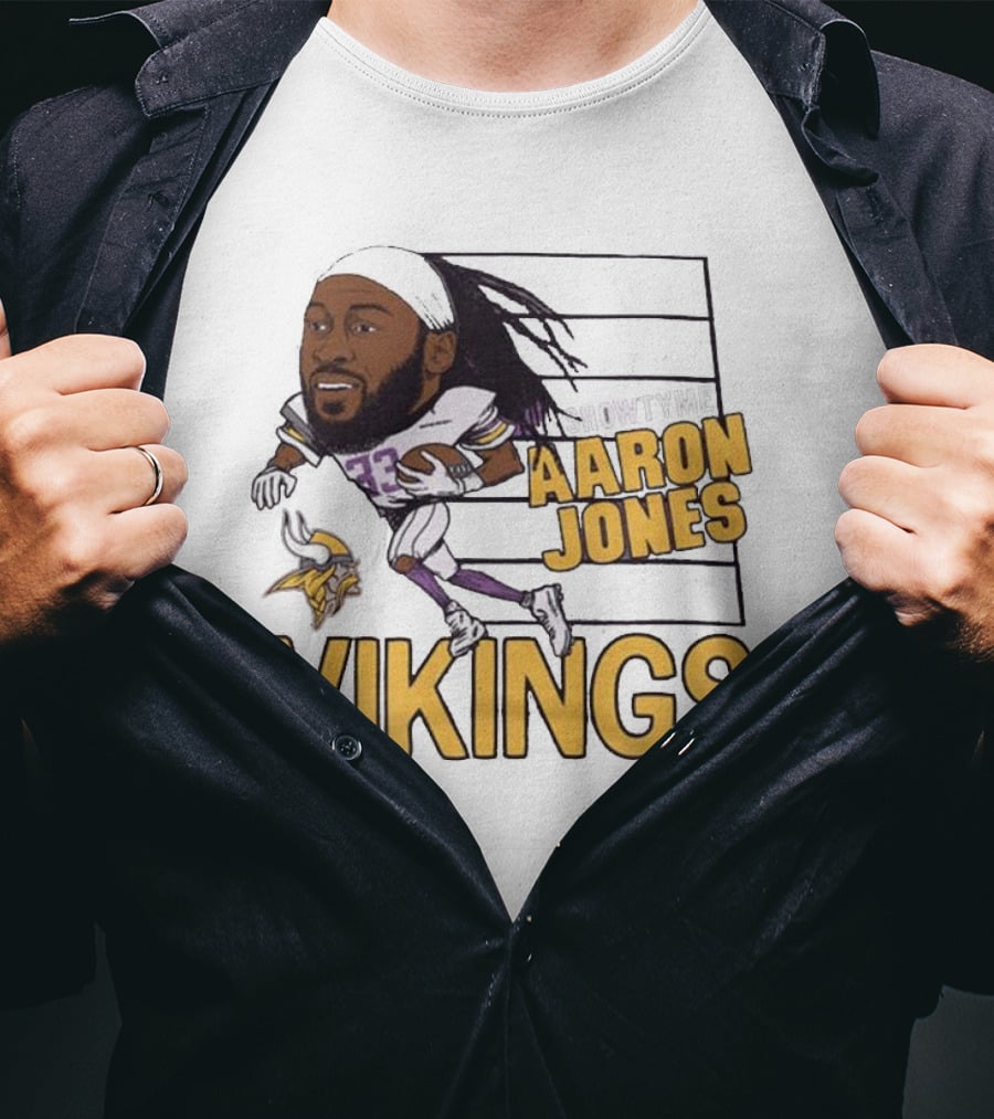 Vikings Showtyme Aaron Jones Football Cartoon Running T-Shirt