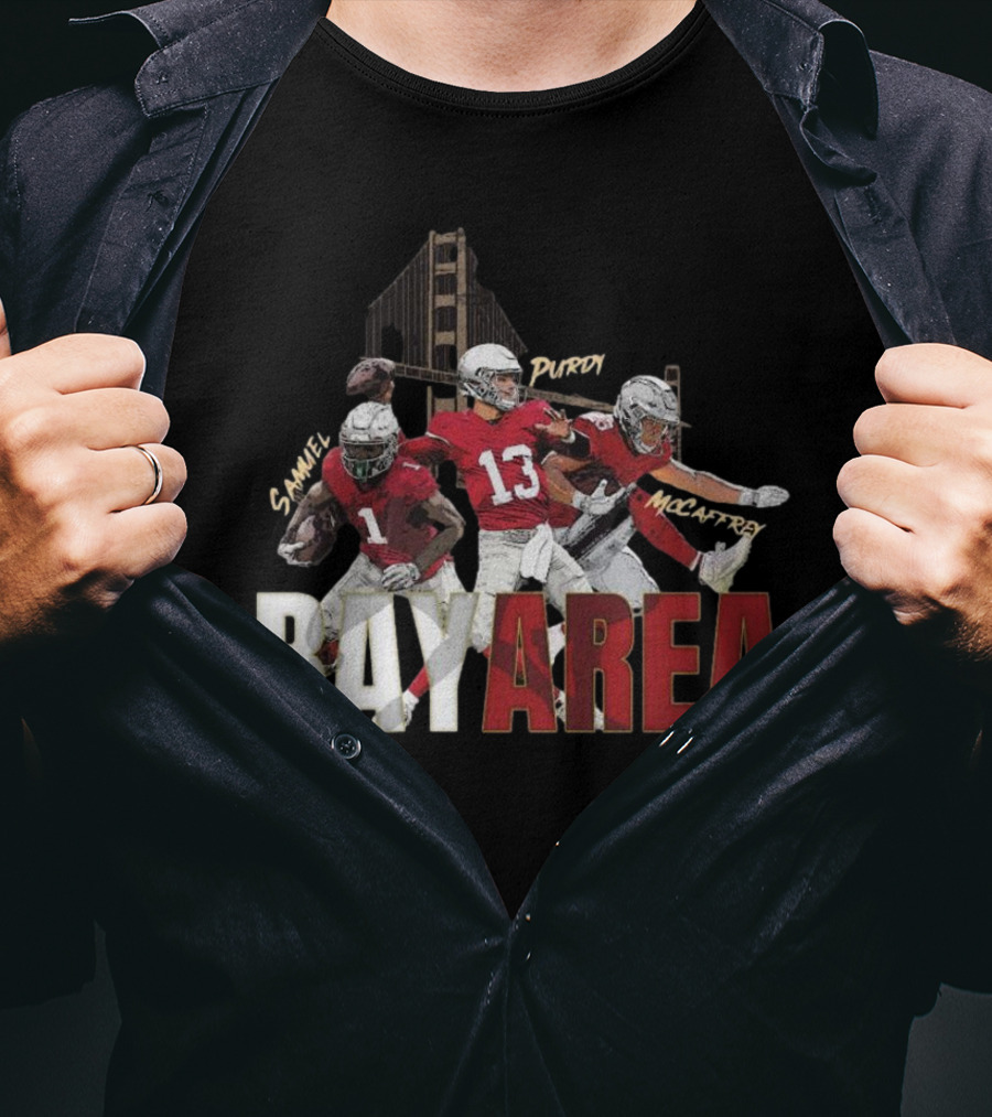Sammel Purdy McCaffrey San Francisco 49ers Bay Area NFL Trio Football T-Shirt
