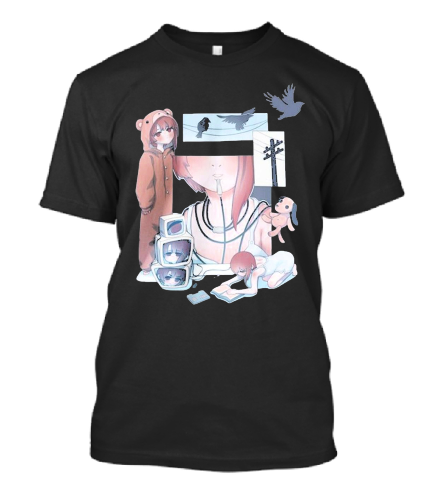 Serial Experiments Lain Wired Bear Monitors And Flock Of Birds T-Shirt
