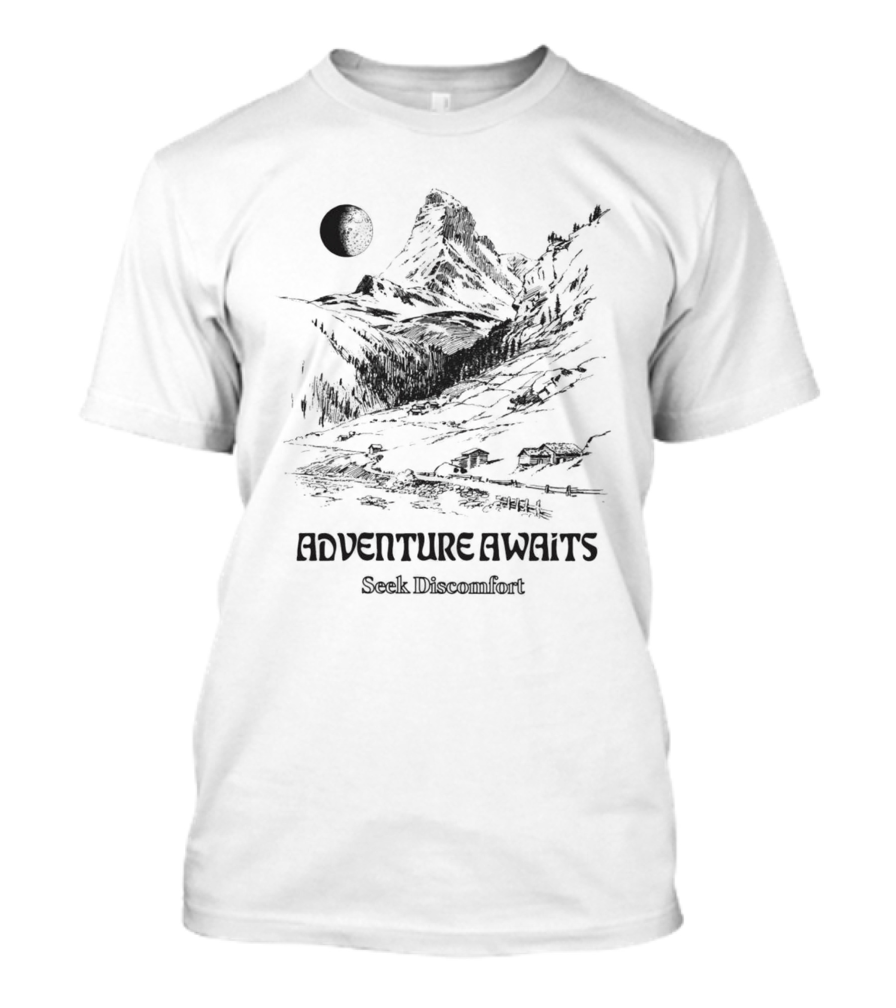 Adventure Awaits Seek Discomfort Mountain Landscape Moon T-Shirt