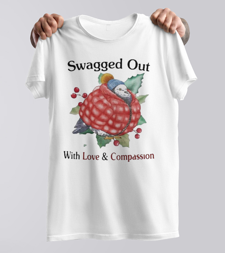 Swagged Out With Love And Compassion Pigeon In Cozy Jacket With Berries And Leaves T-Shirt