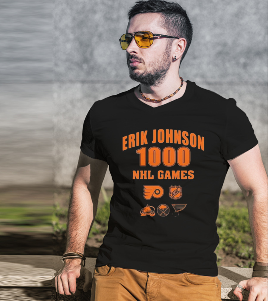 Erik Johnson 1000 NHL Games Philadelphia Flyers Colorado Avalanche Buffalo Sabres St. Louis Blues T-Shirt