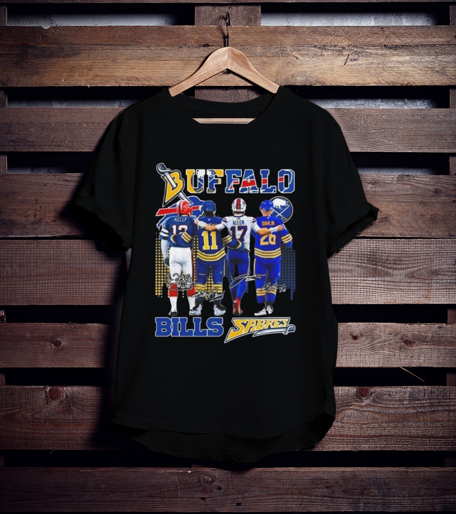 Buffalo Bills Sabres Kelly Perreault Allen Dahlin Signatures T-Shirt