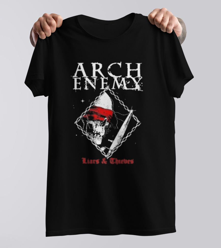 Arch Enemy Skull With Bandana, Knife, And Chains Liars And Thieves T-Shirt