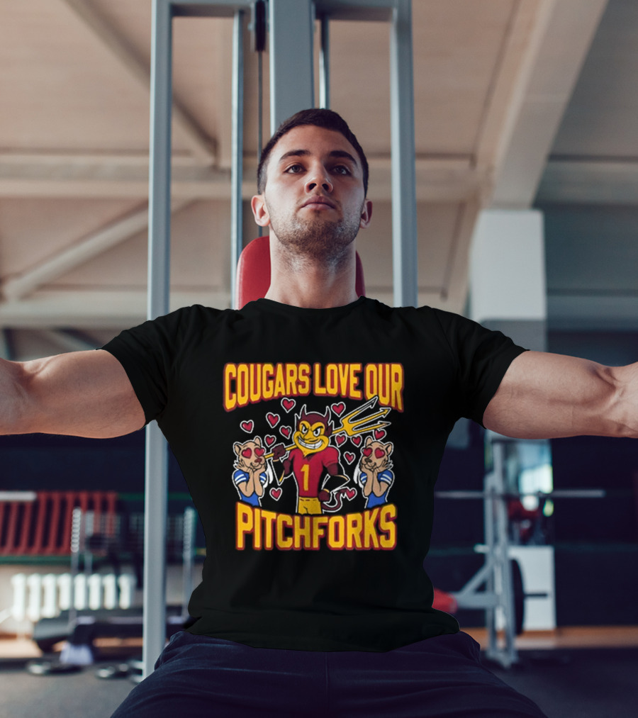 Cougars Love Our Pitchforks Number 1 Devil With Cougars Hearts T-Shirt