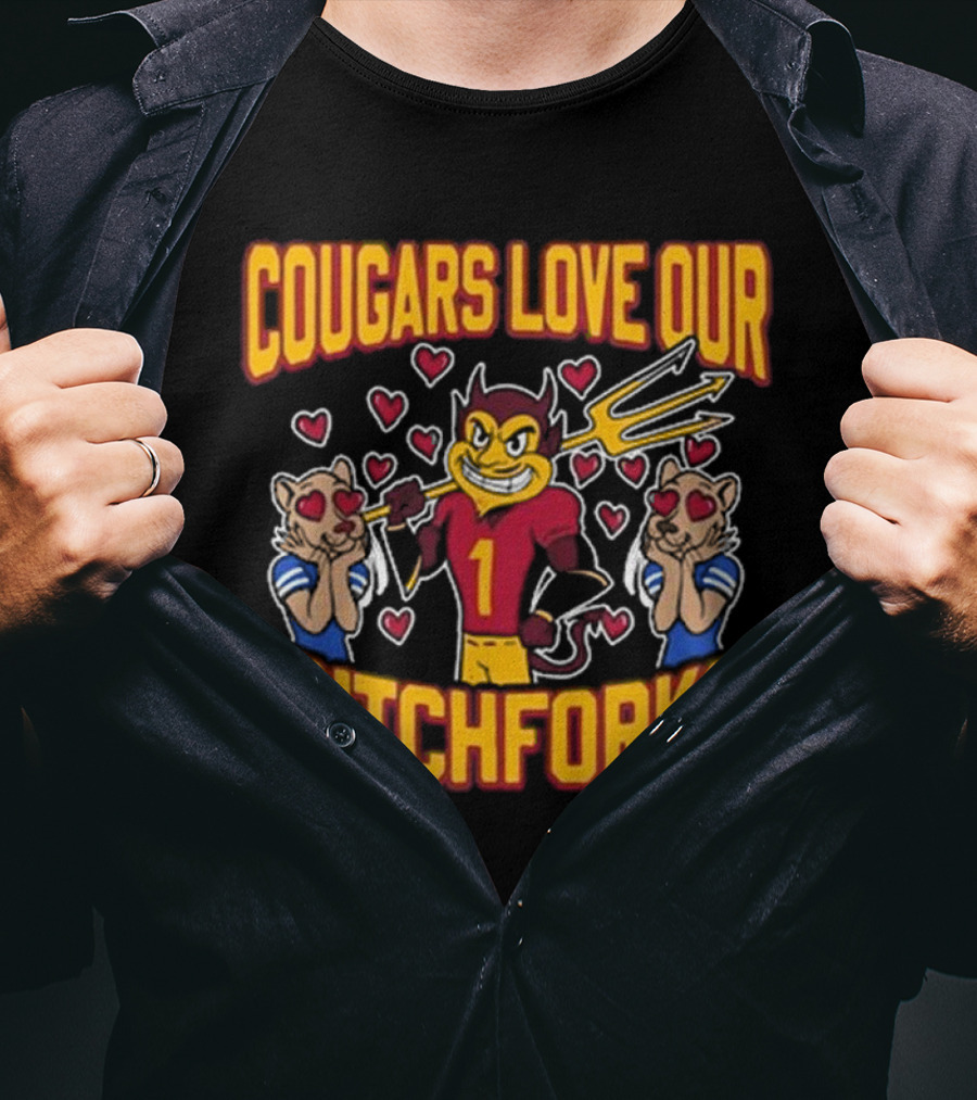 Cougars Love Our Pitchforks Number 1 Devil With Cougars Hearts T-Shirt