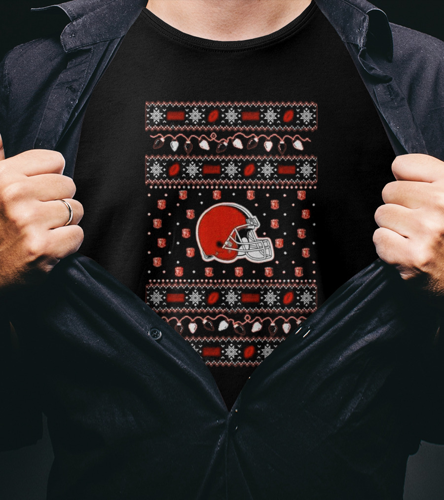 Cleveland Browns Holiday Lights Ugly Christmas T-Shirt