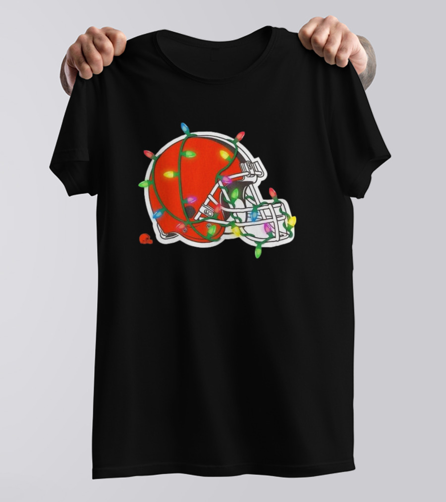 Cleveland Browns Helmet Wrapped In Holiday Lights T-Shirt