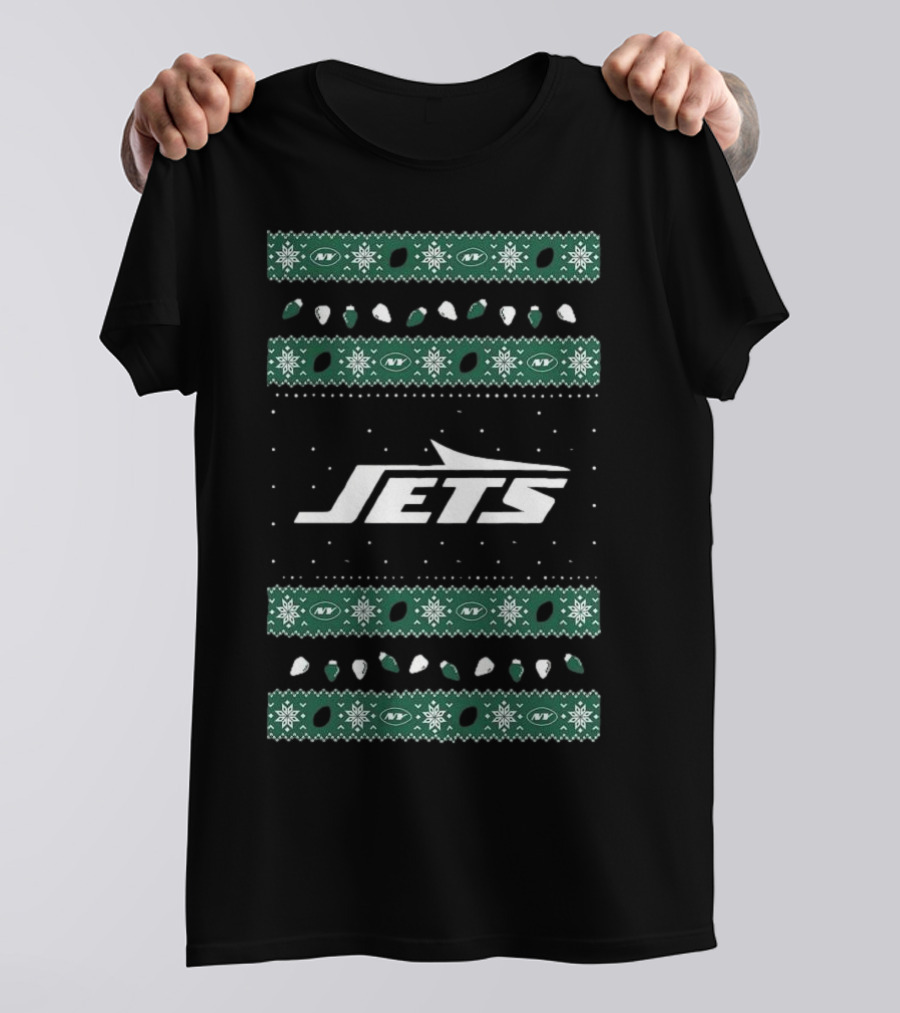New York Jets Ugly Holiday Lights T-Shirt