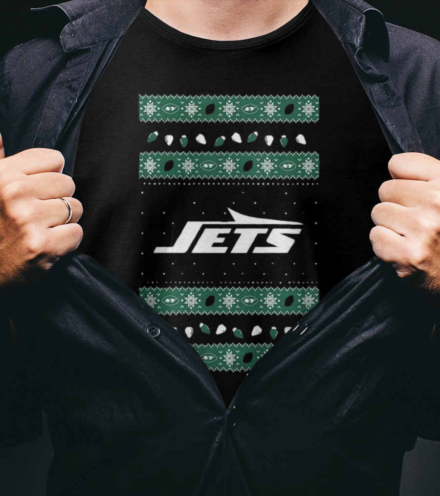 New York Jets Ugly Holiday Lights T-Shirt