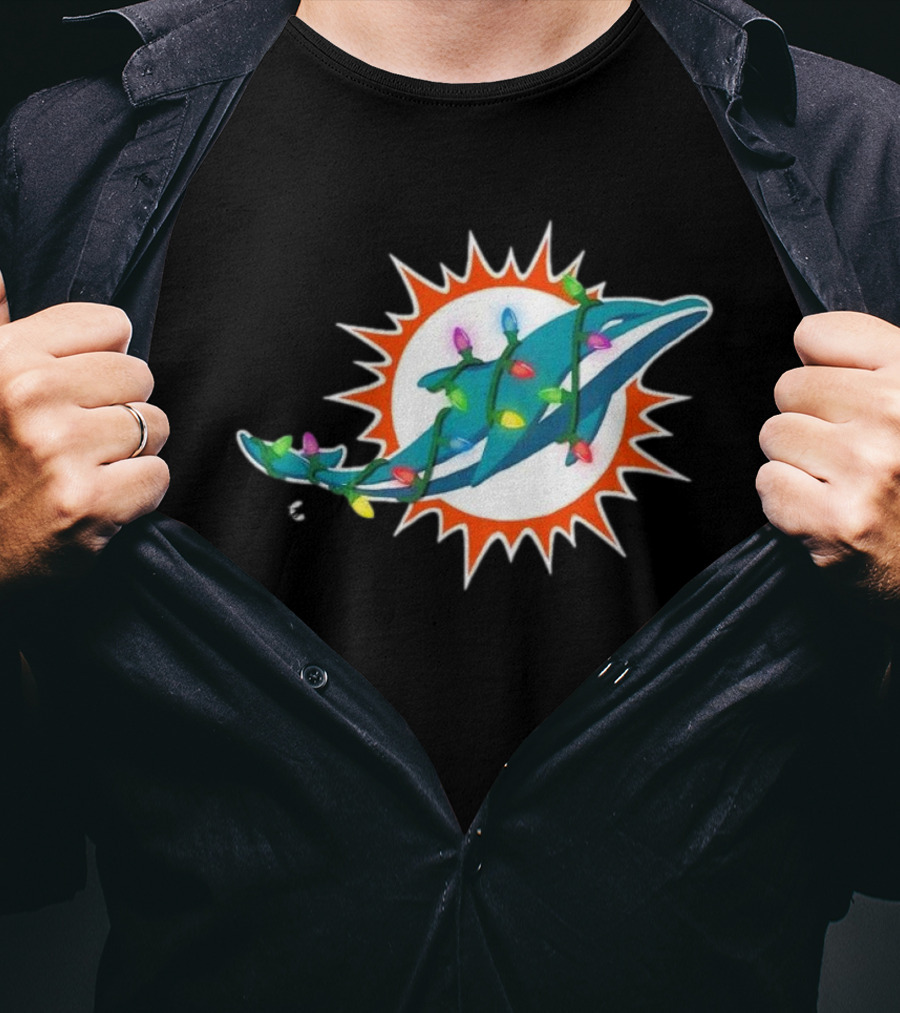 Miami Dolphins Holiday Lights Logo T-Shirt