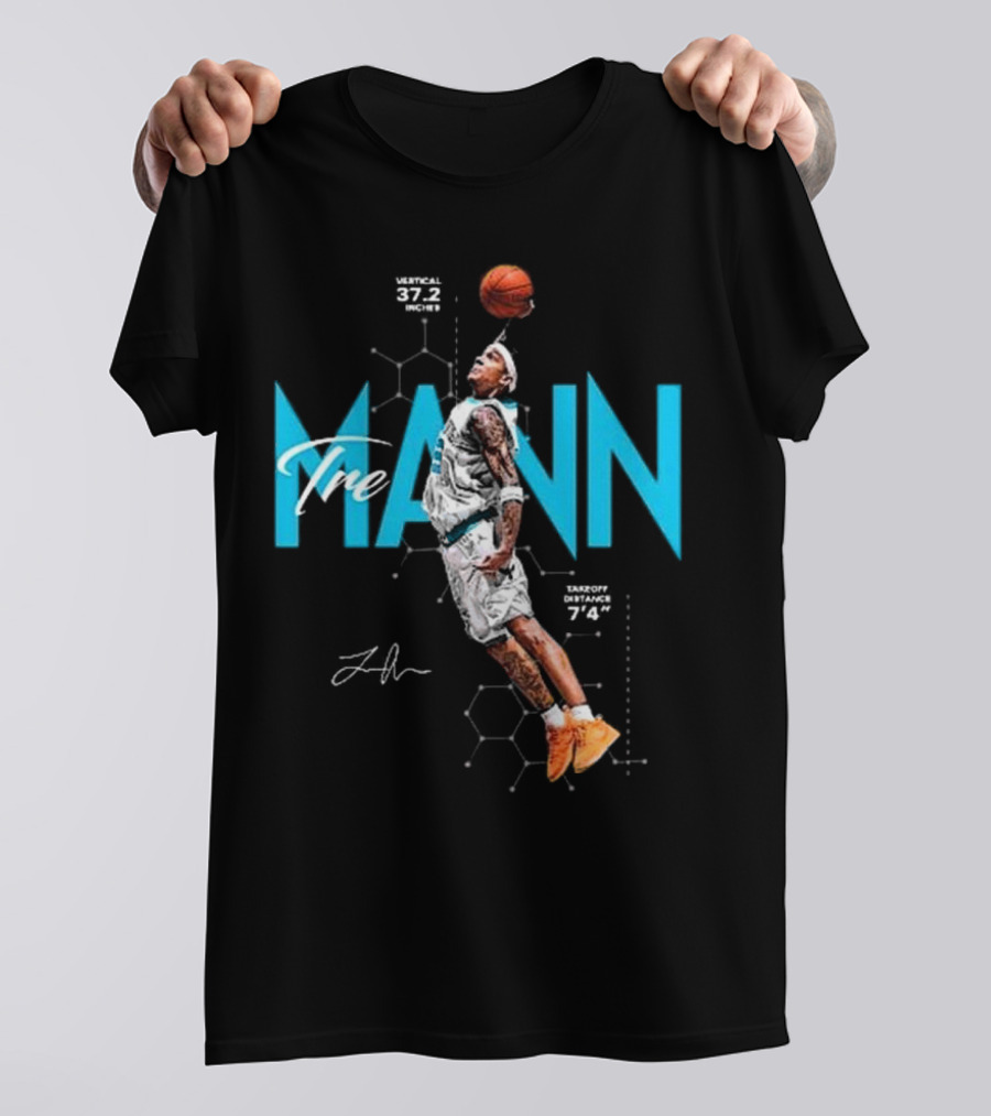 Tre Mann Vertical Jump Basketball Dunk 37.2 Inches Charlotte Hornets T-Shirt