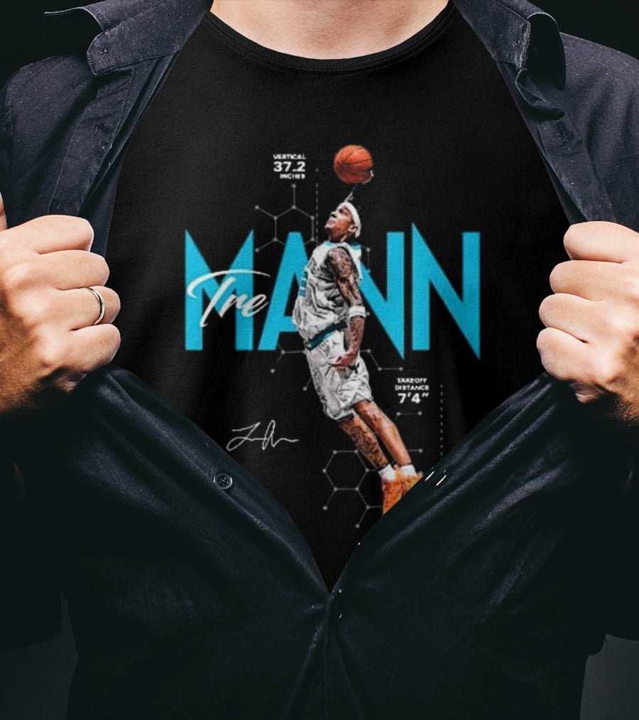 Tre Mann Vertical Jump Basketball Dunk 37.2 Inches Charlotte Hornets T-Shirt